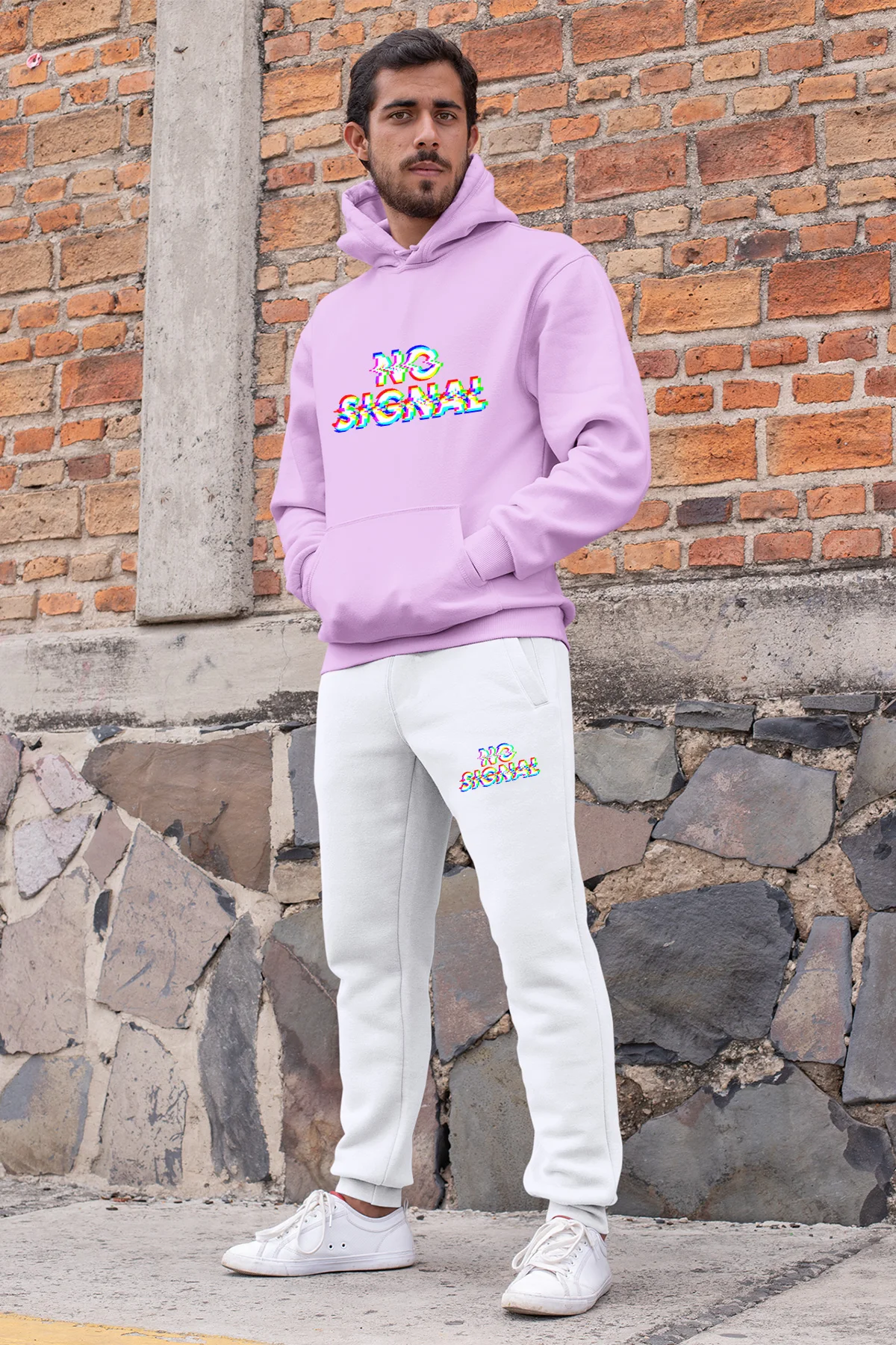 Angemiel Wear No Signal мужской спортивный костюм розовый свитшот с капюшоном белые