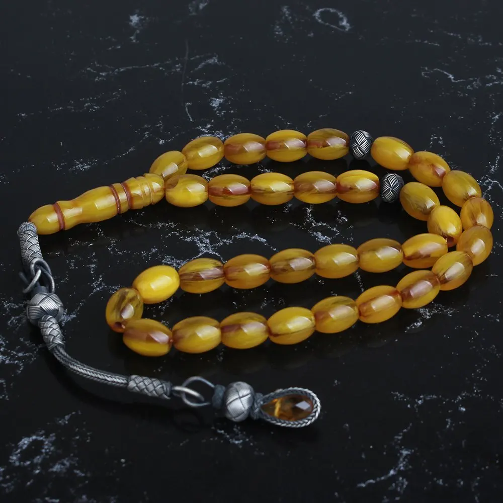 

Natural Fiery Amber 1000 Silver Kazaz Tassel 33 Bead Prayer Beads Islamic Tasbih Rosary Men Women Meditation Jewelry From Turkey