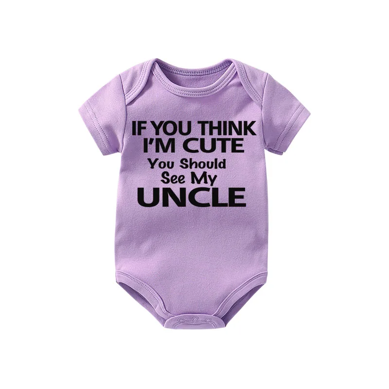 uncle purple Culbutomind если вы думаете, что я милый, вы должны увидеть моего дяди тети черный хлопок с коротким рукавом забавные детские боди милый Новорожденный ребенок - Цвет: uncle purple