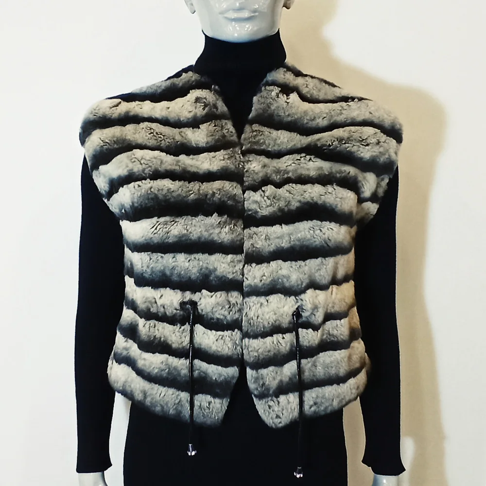 

Women Natural Rex Rabbit Vest Winter Real Fur Coat V-Neck Thick Warm Fur Waistcoat Genuine Leather Sleeveless Short Jackets