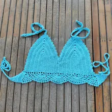 Swimsuit Bikini-Top Crochet Black Sexy Hollow-Out Triangle Large XL Woman Female