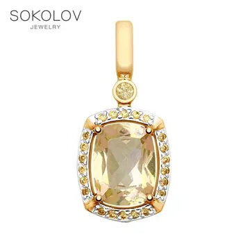 

Pendant SOKOLOV gold with Topaz Swarovski Crystals & yellow Swarovski Zirconia, fashion jewelry, 585, women's male, pendants for neck women