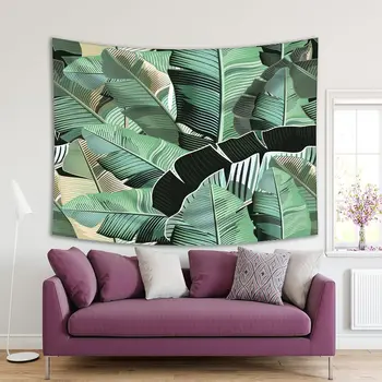 

Tapestry Banana Leaves Rustic Country Style Decorative Realistic Illustration Green Beige Black