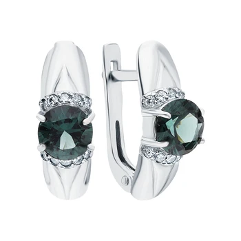 

Silver earrings with cubic zirconia and tourmaline imitation sunlight sample 925