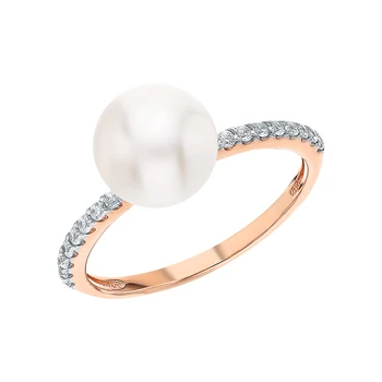 

Gold ring with cubic zirconia and pearls cultured sunlight sample 585
