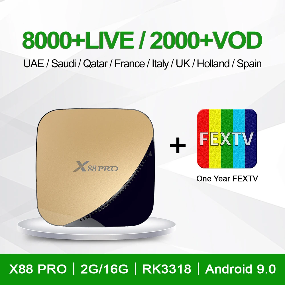 

Apkintvbox FEXTV Best Arabic IPTV BOX Yearly Subscription X88 Pro Android 9.0 RK3318 OS 2G 16G Set up Smart TV Box