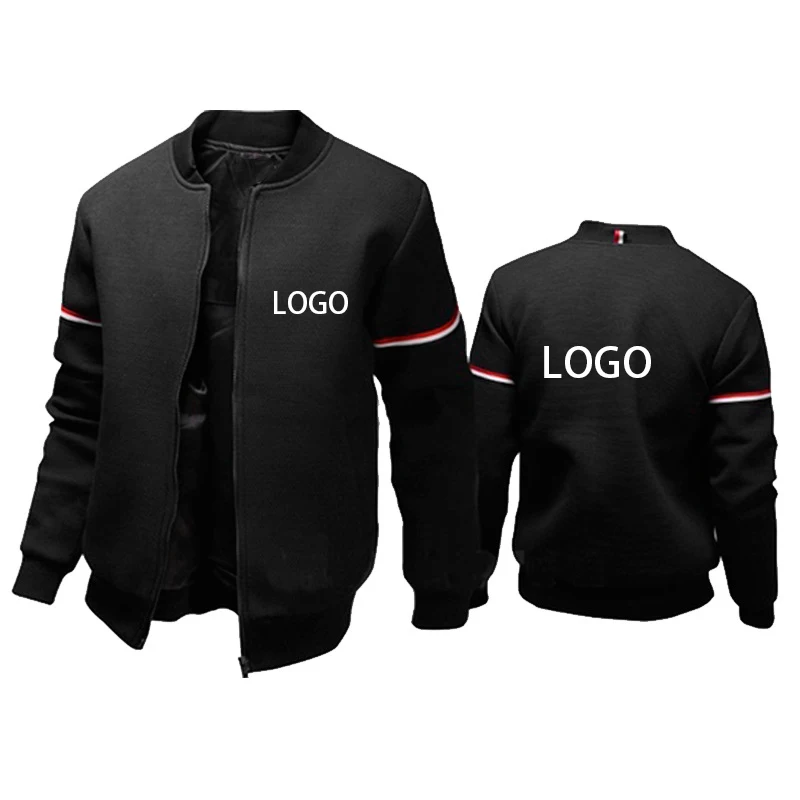 Custom Logo Coat Men Solid Color Jacket Diy Print Zipper Top Outdoor
