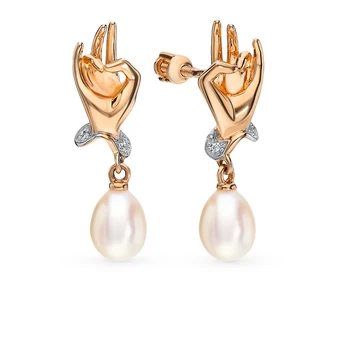 

Gold earrings with cubic zirconia and pearls sunlight sample 585