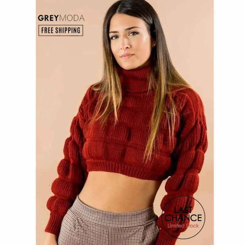 GREYMODA свитер женский укороченный воротник Лебедь специальный и современный дизайн короткие топы удобные женские зимние свитера один размер