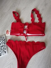 INGAGA-Bikinis de realce para mujer, traje de baño con borde festoneado, bañador de banda Negro, Bikini liso para mujer, ropa de playa 2021