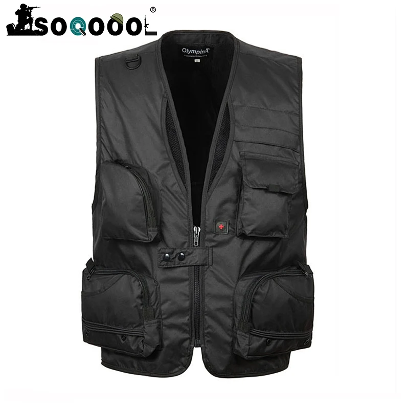 

Soqoool Summer Men Breathable Mesh Vest with Many Pockets Tactical Detachable Photography Waistcoat Male Casual Shooting Vests