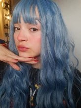 Wigs Bangs Afro Synthetic-Hair Cosplay Water-Wave Daily Party Black GEMMA White Blue