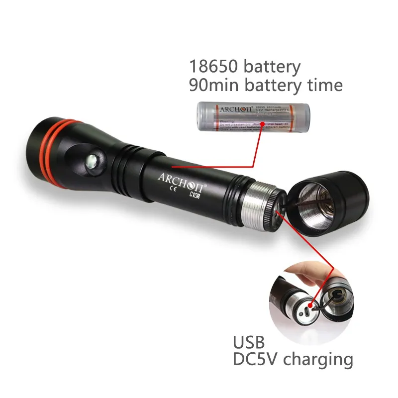  ARCHON C10R Diving Flashlight USB Charging Dive Torch 1200 lumen CREE LED chip Underwater Light 100 - 4000082466026