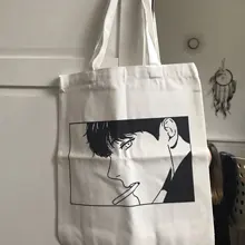 Bolso de compras Ulzzang Bj para mujer, bolsa de lona con estampado de dibujos animados, informal, Harajuku, Punk, 2020