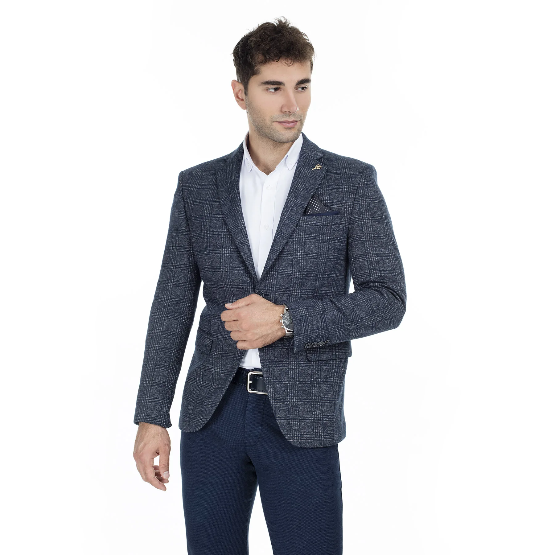 Тёмно-синий Buratti 6 Drop Tek Slits Classic Collar Jacket MEN 'S JACKET AIDONA3736 - Цвет: Тёмно-синий