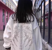 Ropa de calle de primavera para mujer, Tops negros, Sudadera con capucha gótica blanca de gran tamaño, ropa de calle para mujer, sudaderas geniales de hip-hop para parejas
