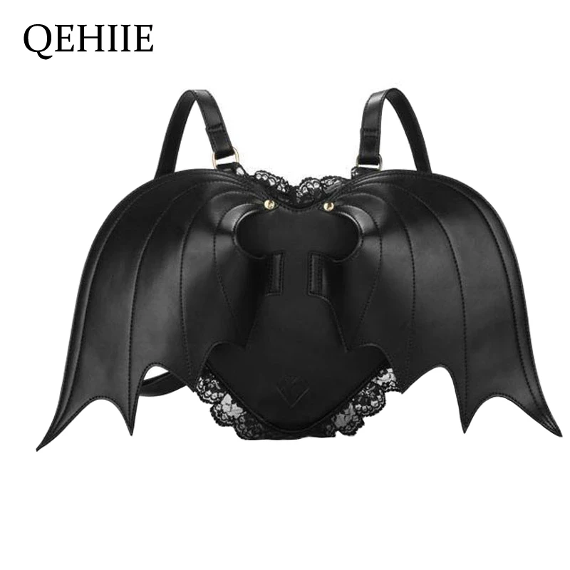 cheap Women Backpack Bat Wing Backpack Punk Stylish Newest School Bag for Girls Bat Bag Angel Wings Backpack Cute Little Devil Package