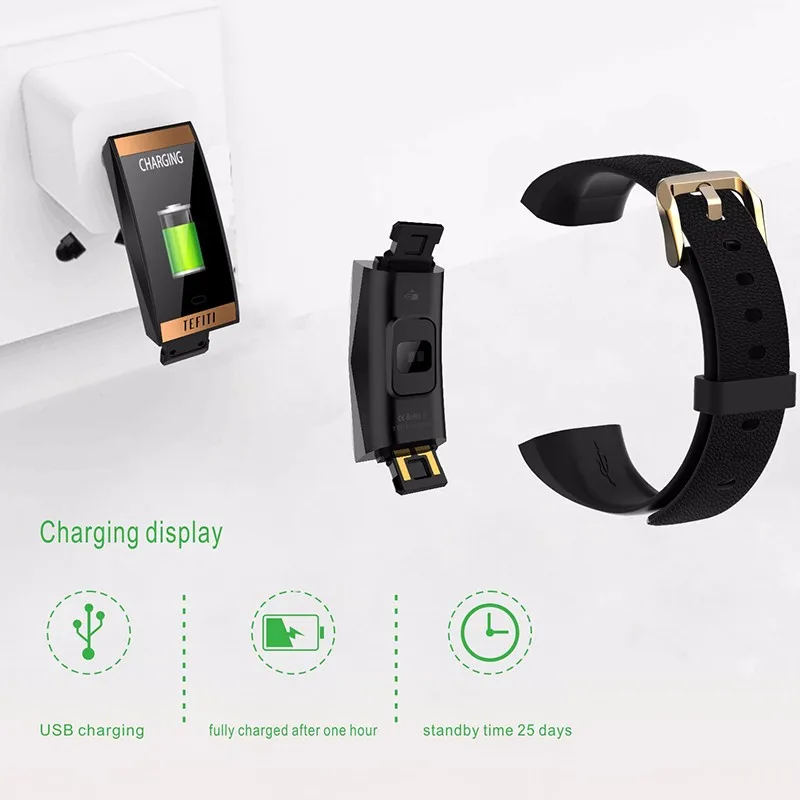 Смарт-браслет женский спортивный кожаный Smartband фитнес-трекер кровяное давление монитор сердечного ритма IP67 водонепроницаемые часы