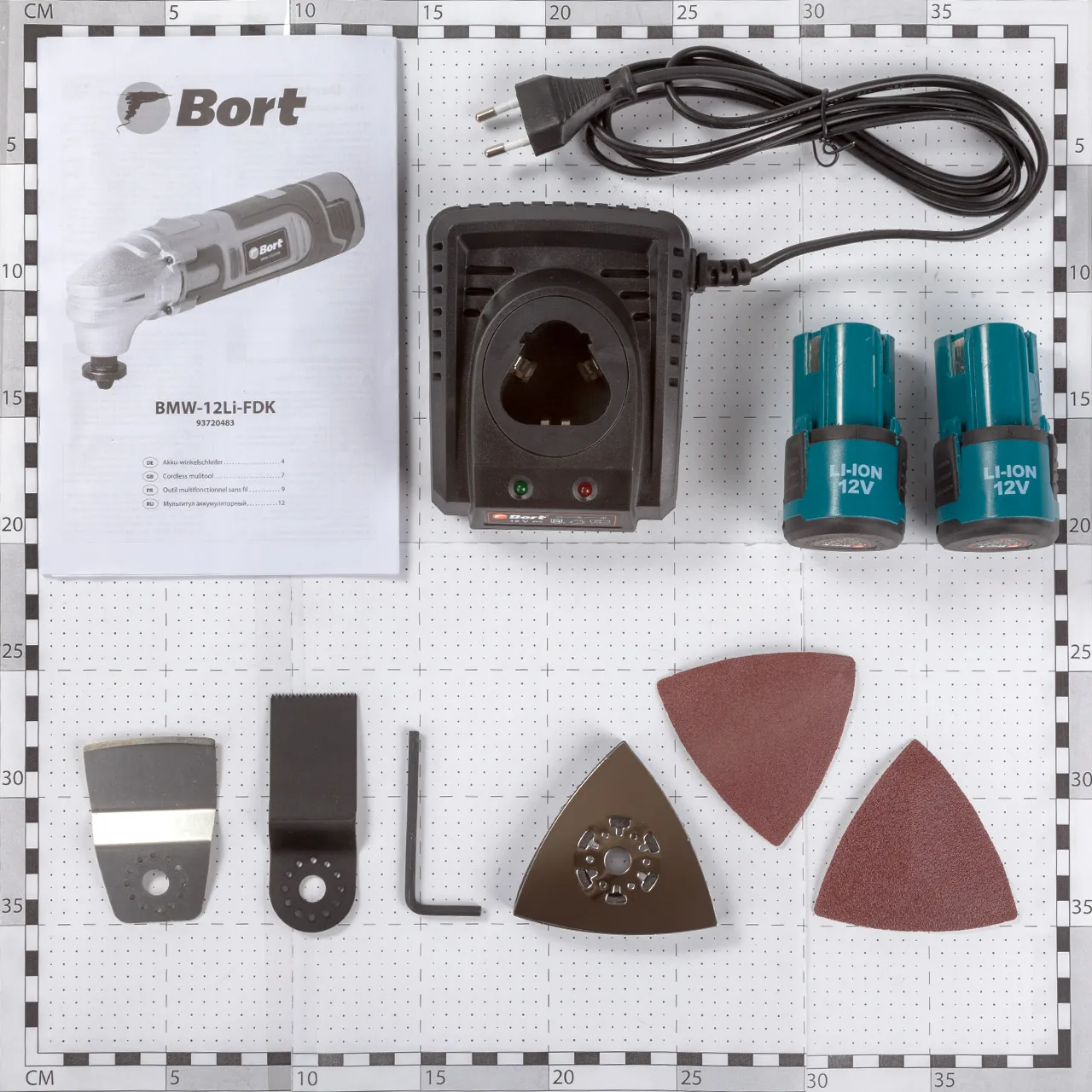 Мультитул аккумуляторный Bort BMW-12Li-FDK(2 Li-ion батареи 12В, регулировка скорости, комплект насадок и сумка
