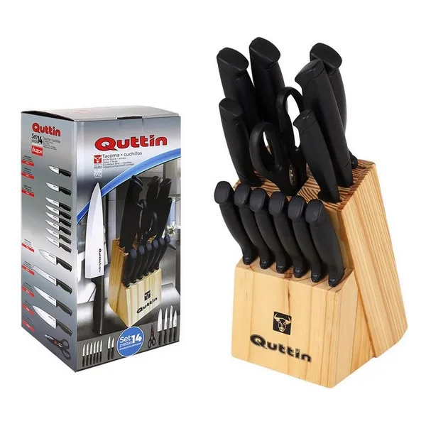 Набор ножей с деревянным основанием Quttin Black(14 шт