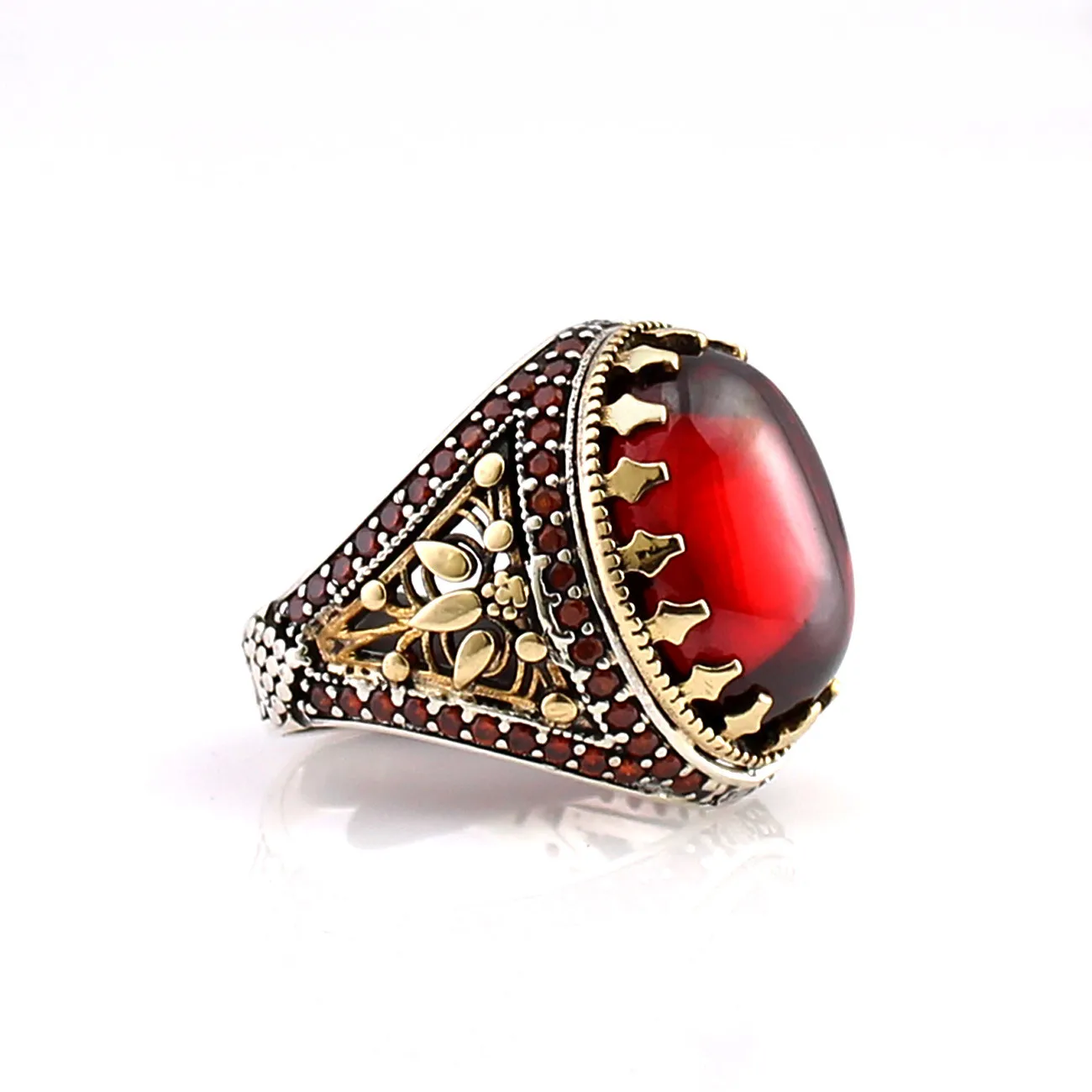 925 Silver Ring for Men with Red Zircon Stone