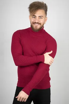

DeepSEA Burgundy Weave Pattern Slimfit Turtleneck Sweater 1808082