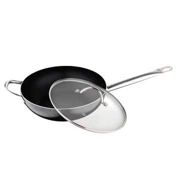 

Wok pan (28cm) in pressed aluminum with handle and glass lid, BERGNER Professional Chef Collection