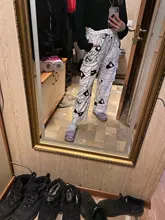 Trousers Straight-Pants Graffiti-Print Harajuku-Style Black Large Pocket Hip-Hop Loose