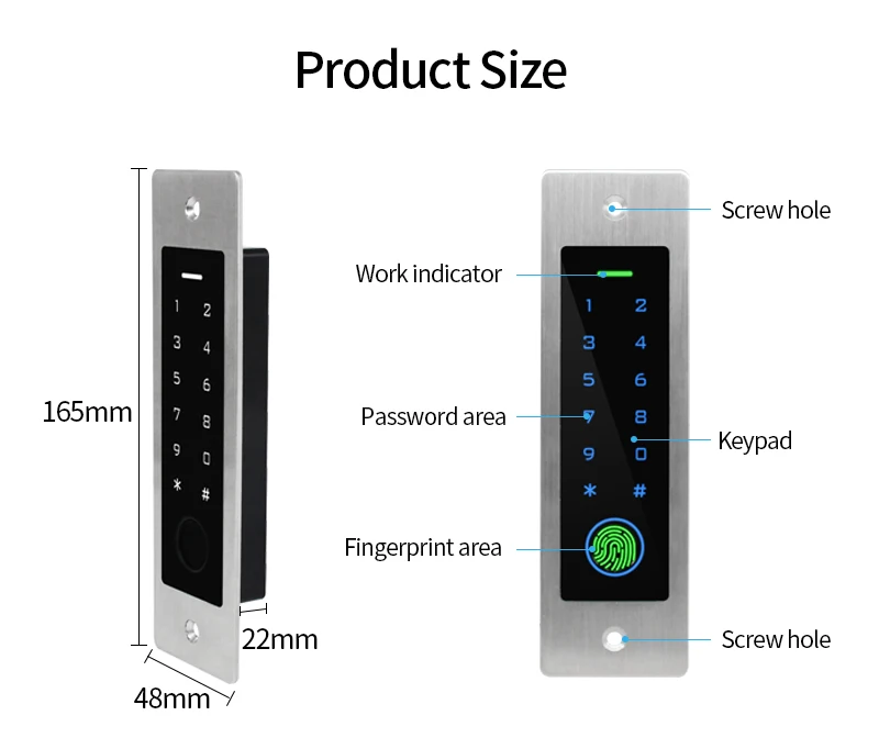 Metal Fingerprint Access Control Keypad RFID 125Khz Embedded Design Reader Secur
