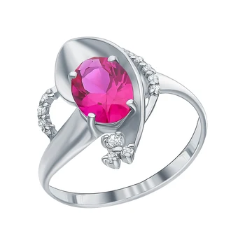 

Silver ring with cubic zirconia and rubies synthetic sunlight sample 925