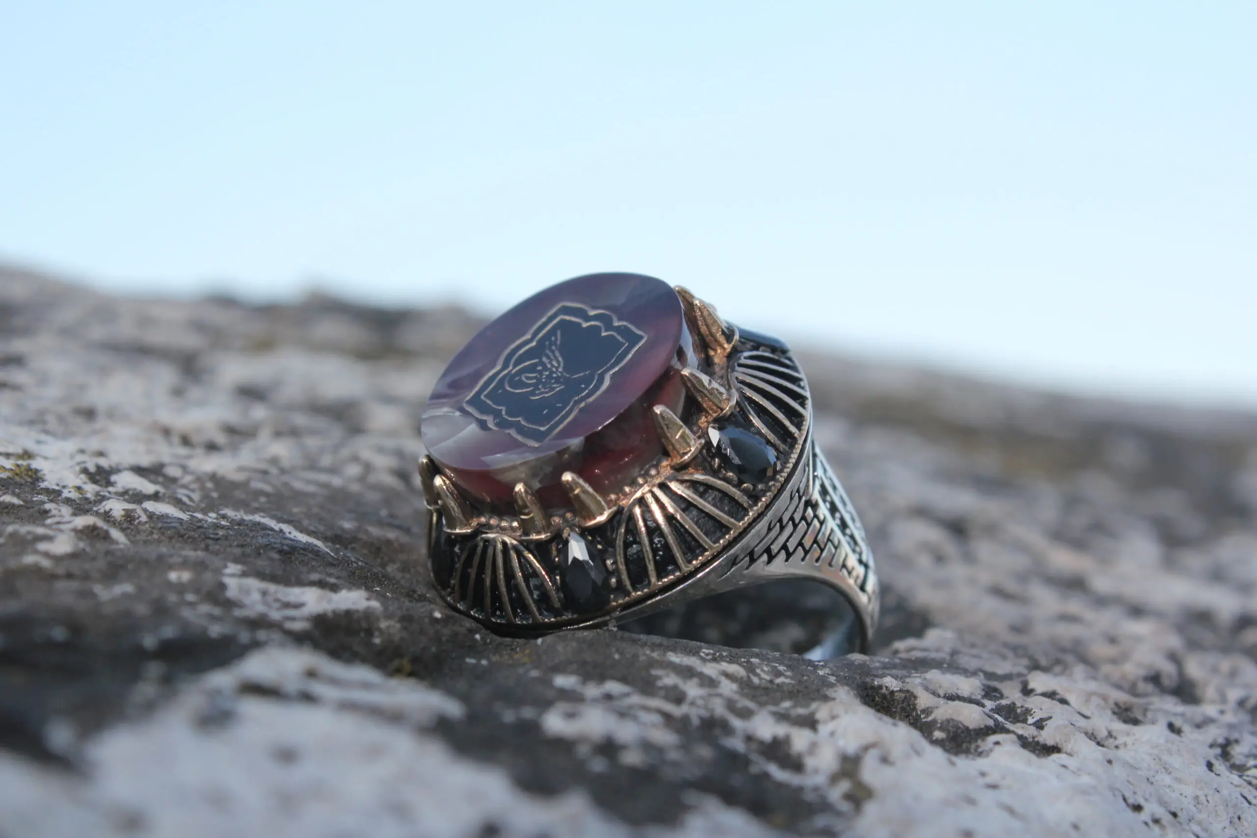 

Red Stone Tughra Galata Ring Fashion Turkish Premium Quality Handmade Jawelery