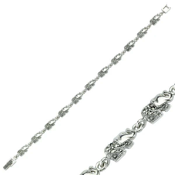 Серебряный 925 пробы браслет с марказитом и слоном