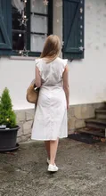 VITIANA-vestido Midi informal para mujer, vestido largo Midi liso en blanco y azul con encaje, sin mangas, elegante para fiesta de verano, 2018