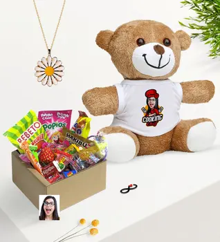 

Personalized Women 'S Chef Caricature Of Nostalgic Lezzetler Plush Teddy Bear Daisy Necklace Gift Seti-11