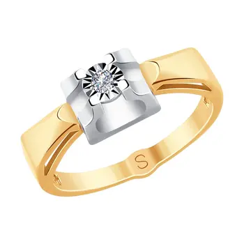 

Sokolov ring in combined gold with diamond face with Diamond, fashion jewelry, 585, women's male
