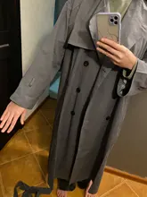 Gabardina larga X holgada de estilo coreano para mujer, abrigo de doble botonadura con cinturón, manto de dama, rompevientos, prendas de vestir de primavera y otoño, color gris