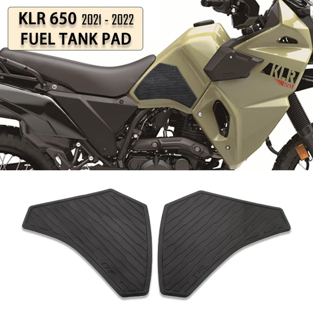 Motorcycle Fuel Tank Knee Grip Pads For Kawasaki KLR 650 (2021-2022) - Black Rubber, Self-Adhesive