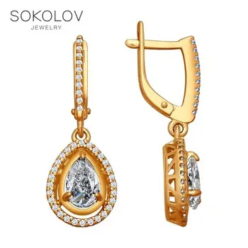 

Drop Earrings with stones SOKOLOV made of gilded silver with cubic zirkonia fashion jewelry 925 women's male, long earrings