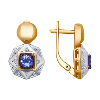 

Sokolov gold drop earrings with stones with diamonds and tanzanites, fashion jewelry, 585, women's male, long earrings