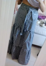 Maxi Skirts Pleated Celmia Vintage High-Waist Plus-Size Women BELTED Plaid Fashion Casual