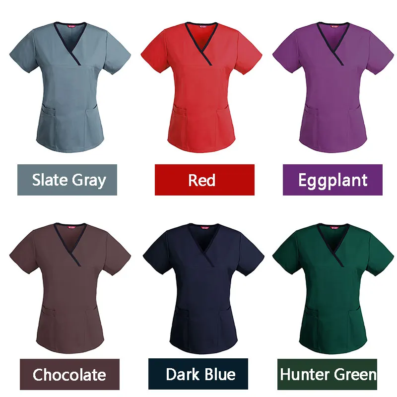 Women's Scrub Tops Nursing Uniform Blouse Short Sleeve Top with Pockets