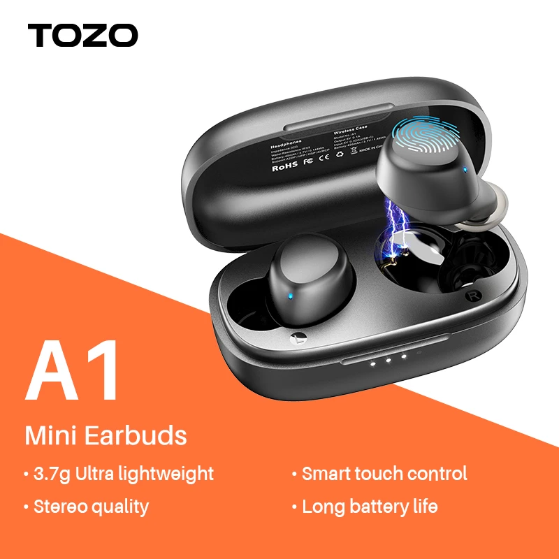 TOZO A1 Mini Wireless Earbuds Bluetooth 5.3 Headphones Immersive Sound Long Distance Connection Headset, Ultra Lightweight,Black