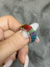 Anillos blancos de cristal de arcoíris bohemios para mujer, Baguette brillante de moda, Circonia cúbica, anillo de piedra, joyería para fiesta y boda