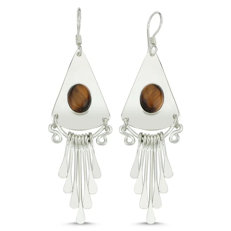 

Silver 925 Sterling Tiger Eye Stone Dangle Hand Handwork Earrings