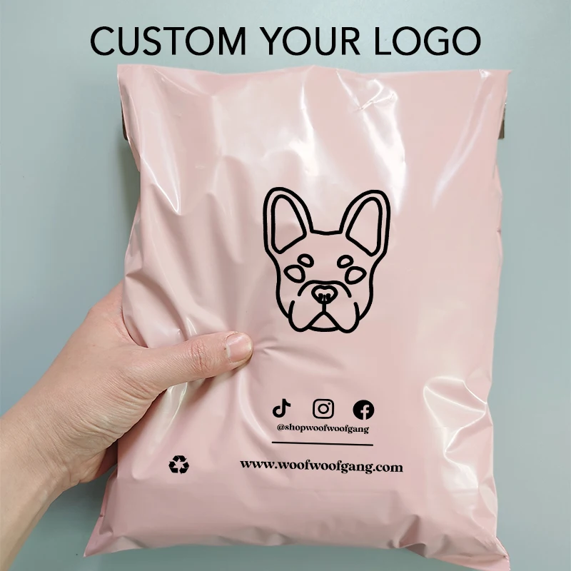 100pcsPinkcourierbagwithlogoprintedluxurytransportbagmailing