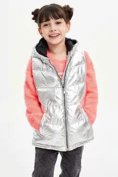 

DeFacto Fashion Girl Sliver Solid Color Hooded Vest Coat Casual Pocket Vest Jacket Autumn Spring New Cool Girls - L0117A619WN