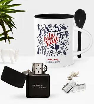 

Personalized Householder With Spoon Cup Cigarette Lighter Cufflink Set
