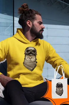 

Angemiel Wear Kasklı Biker Cat Yellow Men 'S Hooded Sweatshirt Bags Kombin