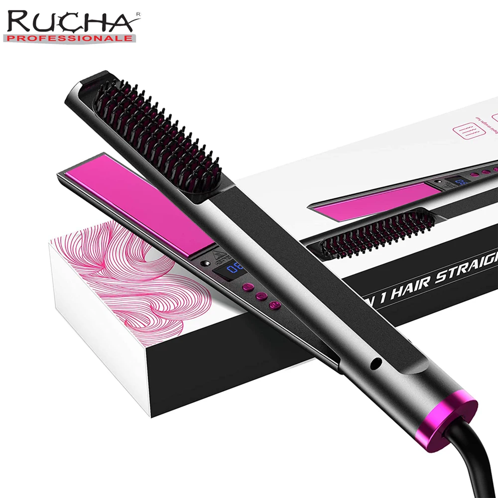 

RUCHA Hair Straightener Curling lron 3 in 1 Hair Brushes for Women Hair Rollers Straightener Brush 30s Fast Heating