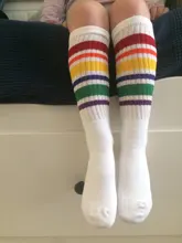 Calcetines coloridos de algodón hasta la rodilla para niños y niñas, ropa deportiva a rayas de fútbol, para la escuela